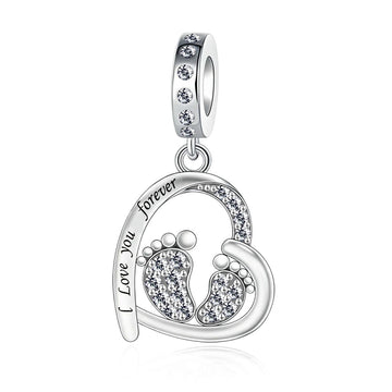 "Tender Steps" Baby Feet Heart Dangle - 925 Silver New Life Charm