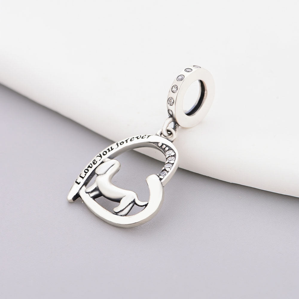 "Forever Loyal" Dachshund Heart Dangle - 925 Silver Pet Love Charm