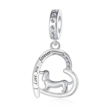 "Forever Loyal" Dachshund Heart Dangle - 925 Silver Pet Love Charm