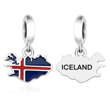 "Nordic Echo" Iceland Map Dangle - 925 Silver Flag Spirit Charm