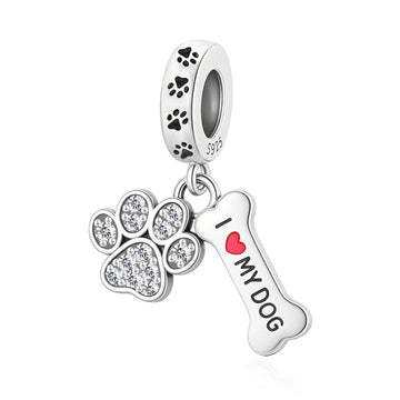 "Heartbeat Path" Paw & Bone Dangle - 925 Silver I Love My Dog Charm