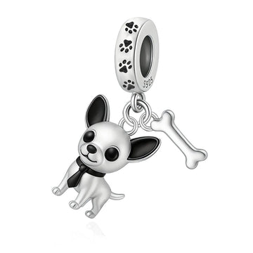 "Loyal Echo" Chihuahua Dangle - 925 Silver Dog & Bone Spirit Charm