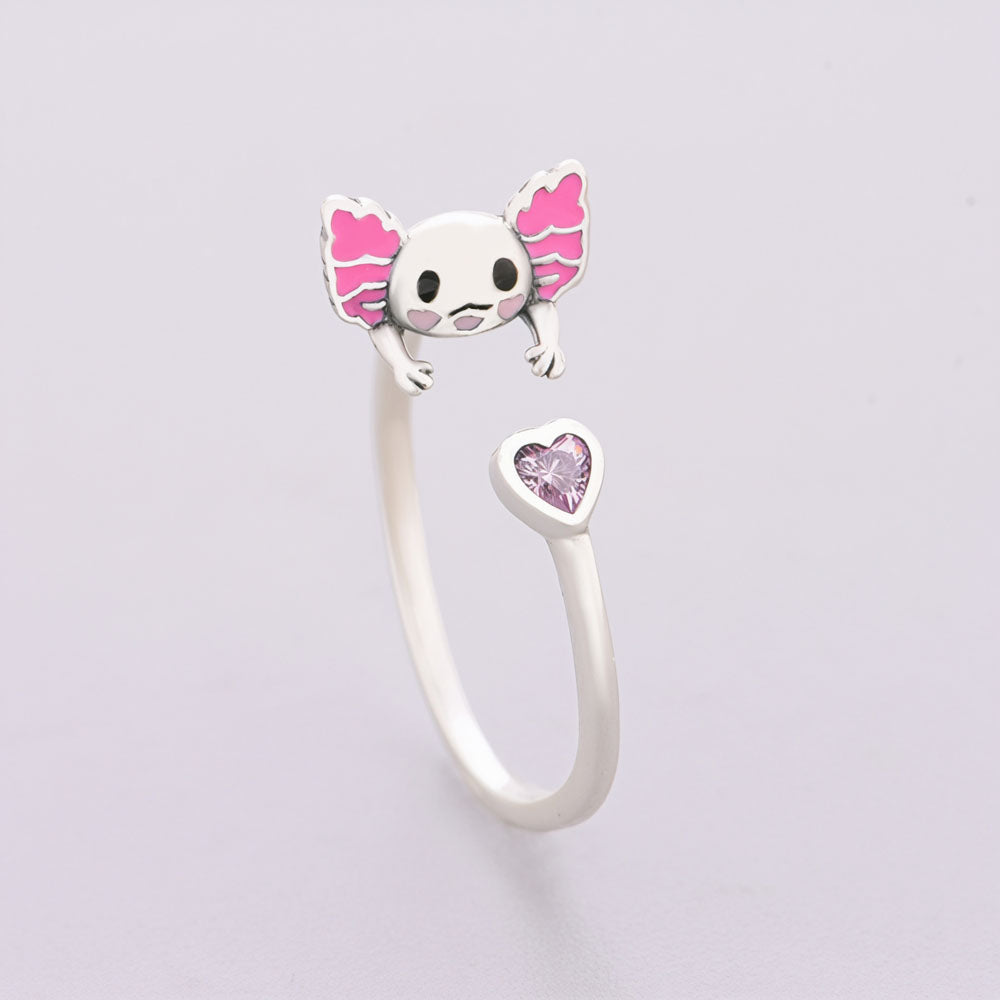 "Heart Hug" Axolotl Ring - 925 Silver Pink CZ Open Band