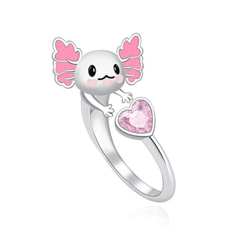 "Heart Hug" Axolotl Ring - 925 Silver Pink CZ Open Band