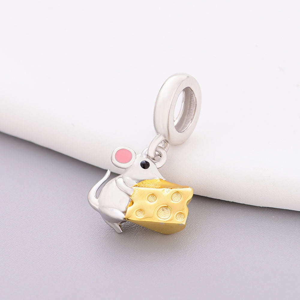 "Simple Joys" Mouse & Cheese Dangle - 925 Silver Enamel Spirit Charm