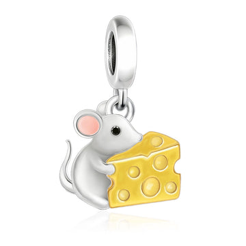 "Simple Joys" Mouse & Cheese Dangle - 925 Silver Enamel Spirit Charm