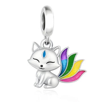 "Mystic Rainbow" Nine-Tailed Fox Dangle - 925 Silver Radiant Spirit Charm