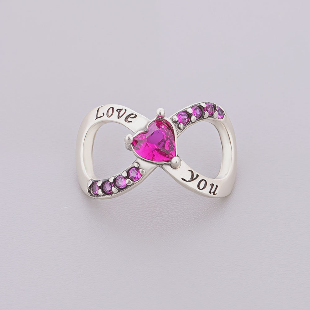 "Boundless Devotion" Infinity Charm - 925 Silver Pink Heart Love Bead