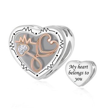 "Heartbeat Echo" Stethoscope Charm - 925 Silver My Heart Belongs to You