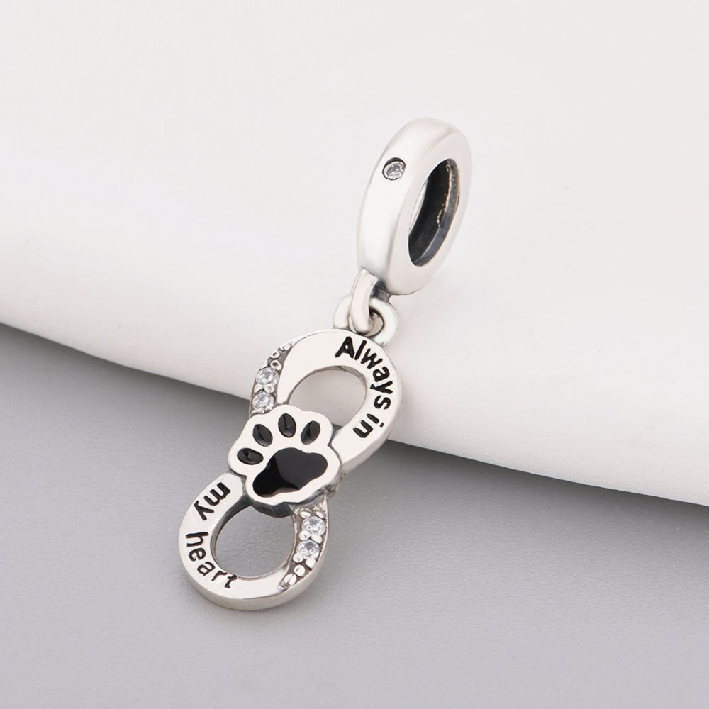 "Eternal Companion" Paw Print Dangle - 925 Silver Infinity Heart Charm