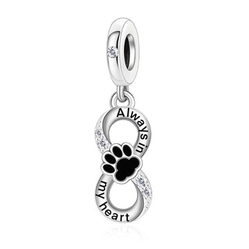 "Eternal Companion" Paw Print Dangle - 925 Silver Infinity Heart Charm