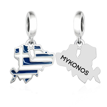 "Aegean Breeze" Mykonos Map Dangle - 925 Silver Greek Island Charm