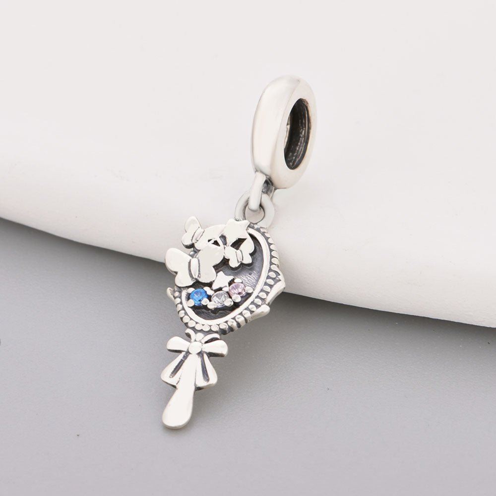 Mystic Mirror" Butterfly Dangle - 925 Silver Vintage Hand Mirror Charm