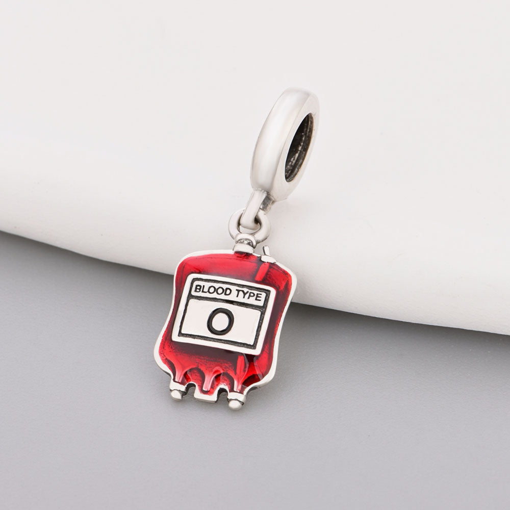"Vital Essence" Blood Bag Dangle - 925 Silver Type O Life Charm
