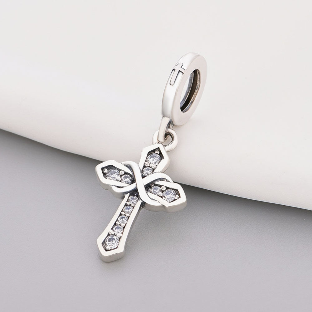 "Divine Continuum" Cross Dangle - 925 Silver Zircon Infinity Charm