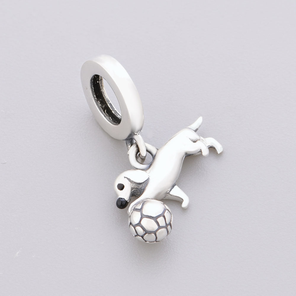 "Goal Striker" Dachshund Dangle - 925 Silver Dog & Soccer Ball Charm