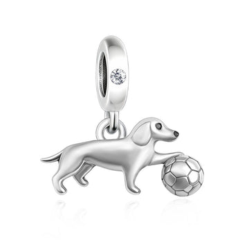 "Goal Striker" Dachshund Dangle - 925 Silver Dog & Soccer Ball Charm
