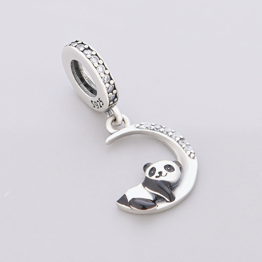 "Lunar Slumber" Panda Dangle - 925 Silver Crescent Moon Spirit Charm