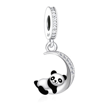 "Lunar Slumber" Panda Dangle - 925 Silver Crescent Moon Spirit Charm