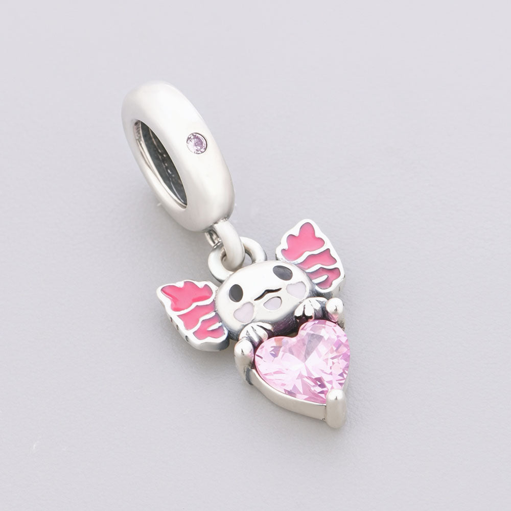 "Aquatic Muse" Axolotl Dangle - 925 Silver Pink Zircon Heart Charm