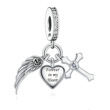 "Sacred Echoes" Trio Dangle - 925 Silver Wing, Heart & Cross Charm