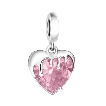 "Liquid Affection" Melting Heart Charm - 925 Silver Pink Zircon Dangle