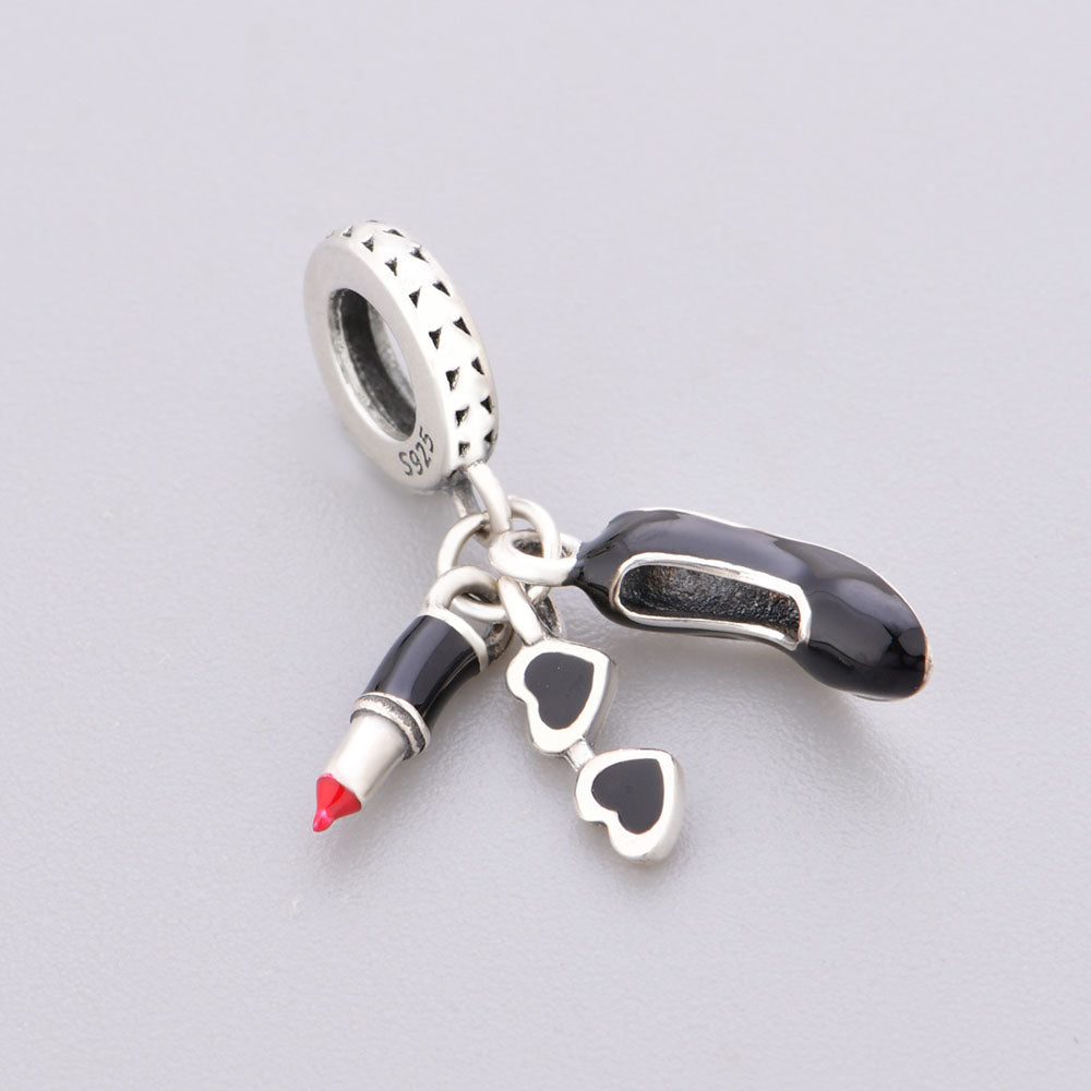 "Urban Muse" Fashion Trio Dangle - 925 Silver Lipstick & Heel Charm