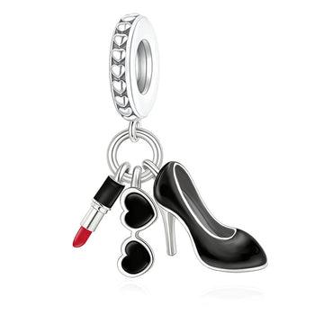 "Urban Muse" Fashion Trio Dangle - 925 Silver Lipstick & Heel Charm