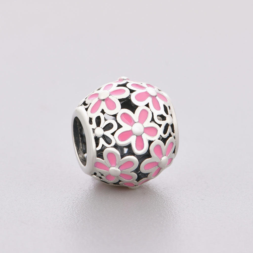 "Blossom Echo" Pink Daisy Spacer - 925 Sterling Silver Floral Bead