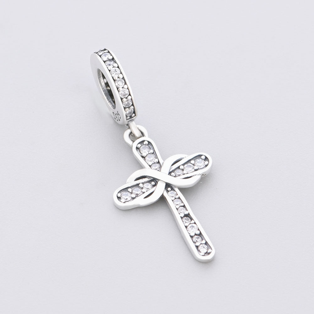 "Infinite Grace" Infinity Cross Dangle - 925 Sterling Silver Pave Sparkling Faith Charm