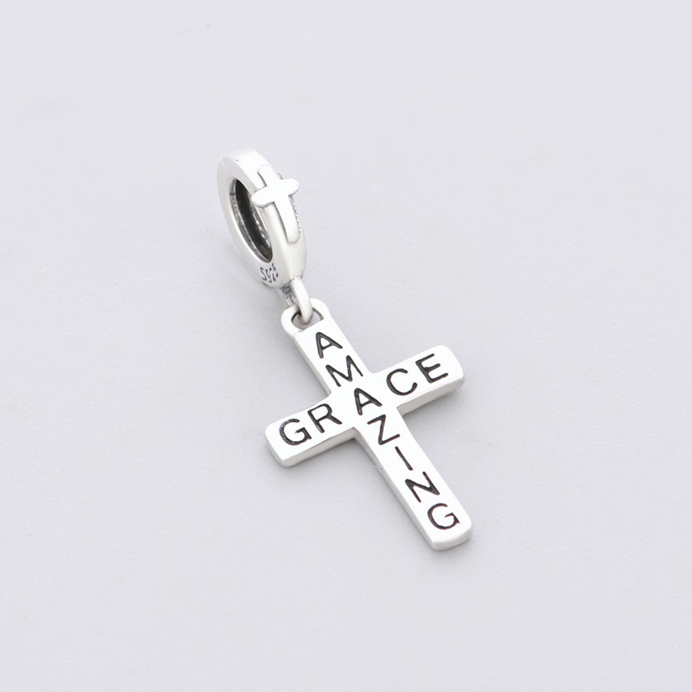 "Amazing Grace" Cross Dangle - 925 Sterling Silver Faith Charm