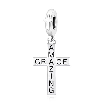 "Amazing Grace" Cross Dangle - 925 Sterling Silver Faith Charm