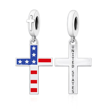 "Freedom & Faith" USA Flag Cross Dangle - 925 Silver Patriotic Charm