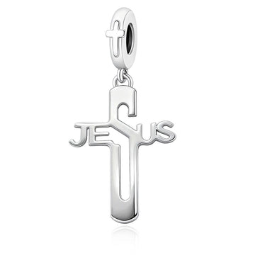 "Word of Grace" Jesus Cross Dangle - 925 Sterling Silver Faith Charm