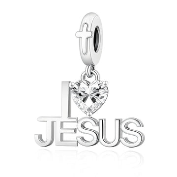 "Sacred Heart" I Love Jesus Dangle - 925 Silver Sparkling Faith Charm