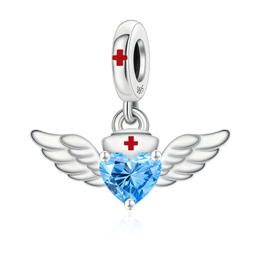"Healing Wings" Nurse Angel Dangle - 925 Silver Blue Heart Charm