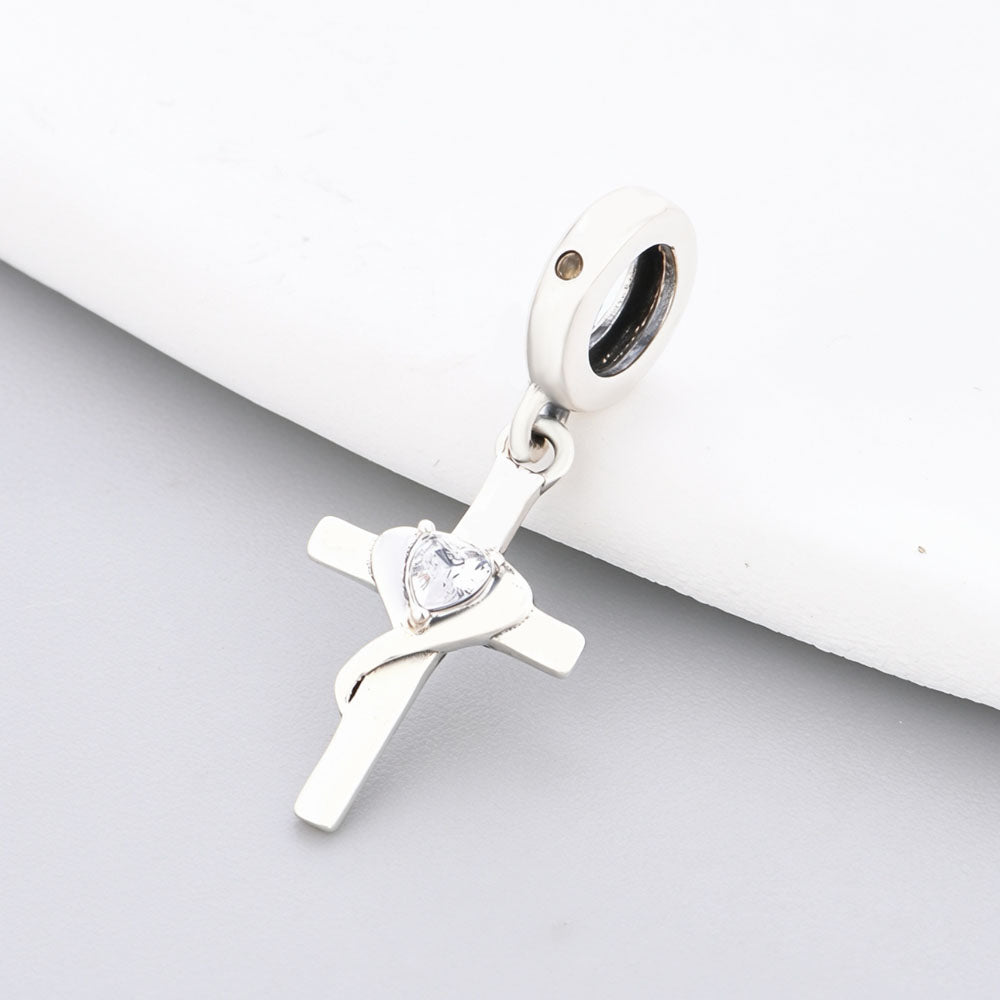 "Eternal Grace" Cross Dangle - 925 Silver Sparkling Heart Charm