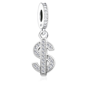"Prosperous Pulse" Dollar Symbol Dangle - 925 Silver Sparkling Charm