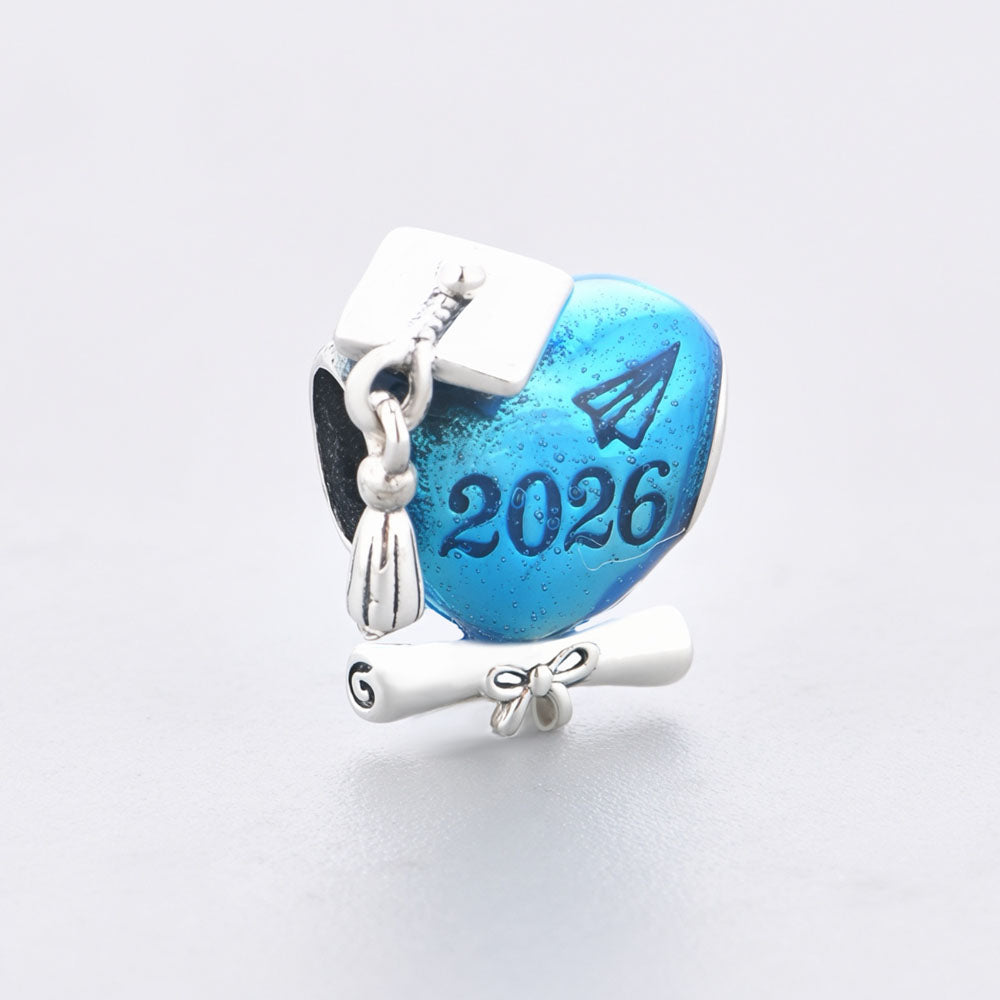 "Skyward Bound" Blue Heart Class of 2023-2026 Graduation Charm - 925 Silver