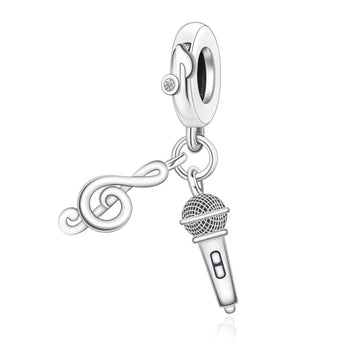 "Soul Melody" Musical Note & Microphone Dangle - 925 Silver Charm