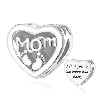 "Mother's Love" Footprints Heart Charm - 925 Silver Mom Gift