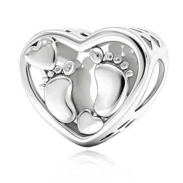 "Tiny Imprints" Baby Feet Heart Bead - 925 Silver New Life Charm