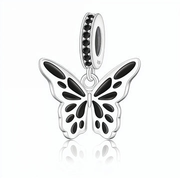 "Wings of Metamorphosis" Butterfly Dangle - 925 Silver Noir Enamel Charm