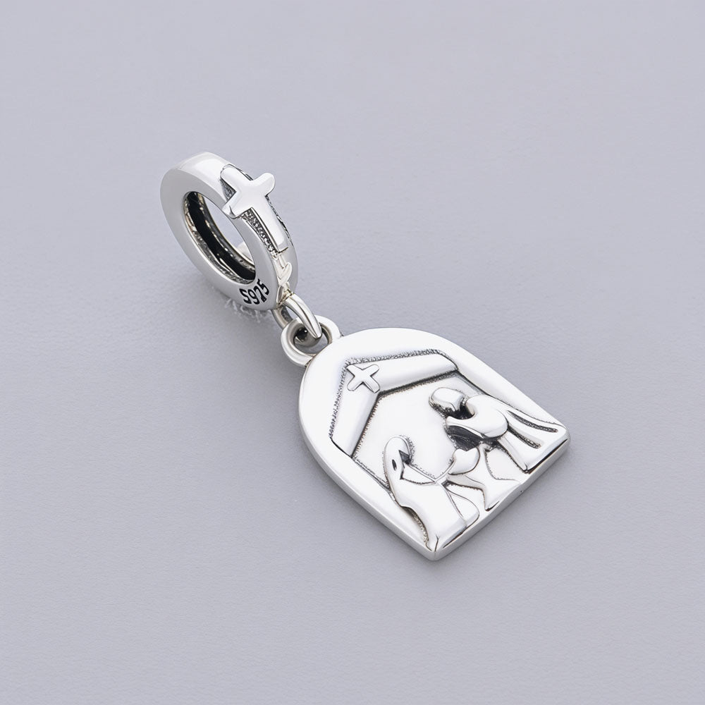 "Sacred Dawn" Nativity Dangle - 925 Sterling Silver Holy Family Charm