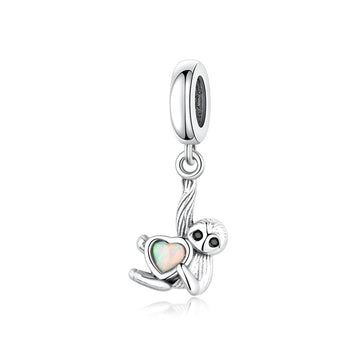 "Soulful Slowdown" Sloth Dangle - 925 Silver Opal Heart Charm