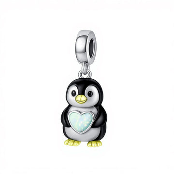 "Frozen Heartbeat" Penguin Dangle - 925 Silver Opal Heart Charm