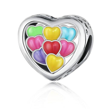 "Spectrum of Love" Heart Charm - 925 Silver Multi-Color Enamel Bead