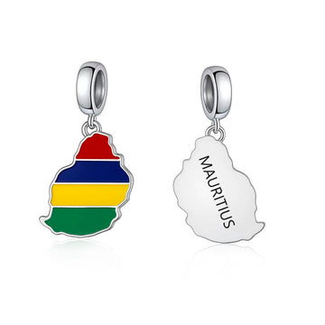 "Mauritian Beat" Map Dangle - 925 Sterling Silver National Flag Charm