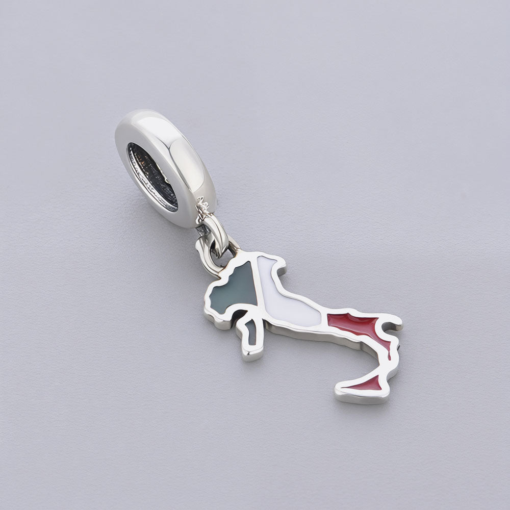 "Italian Pulse" Map Dangle - 925 Sterling Silver Italy Flag Charm