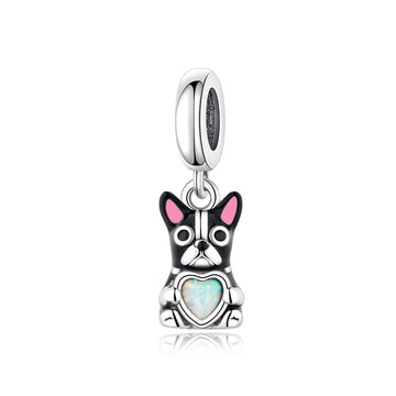 "Steadfast Spirit" French Bulldog Dangle - 925 Silver Opal Heart Charm